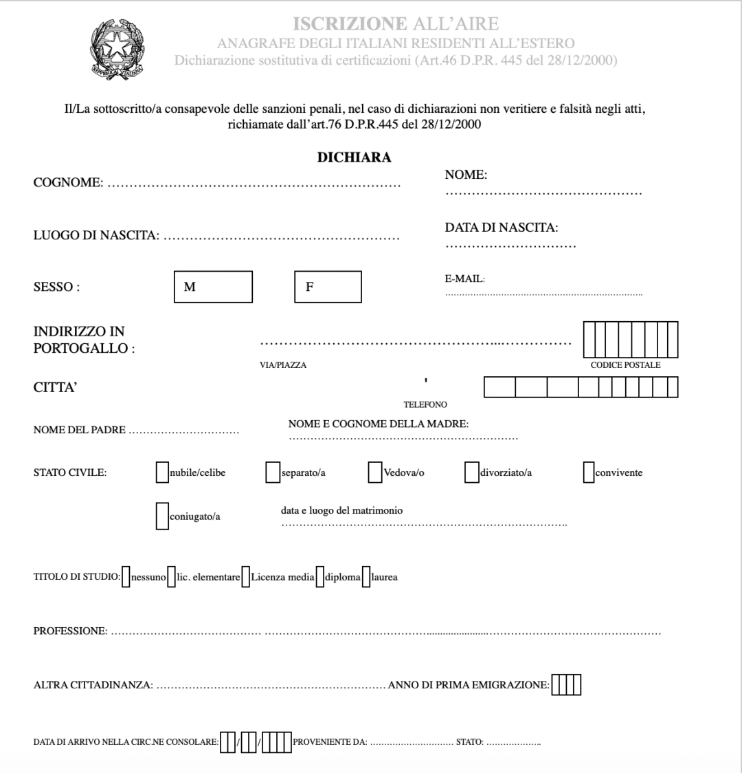 Inscrição no AIRE em Portugal